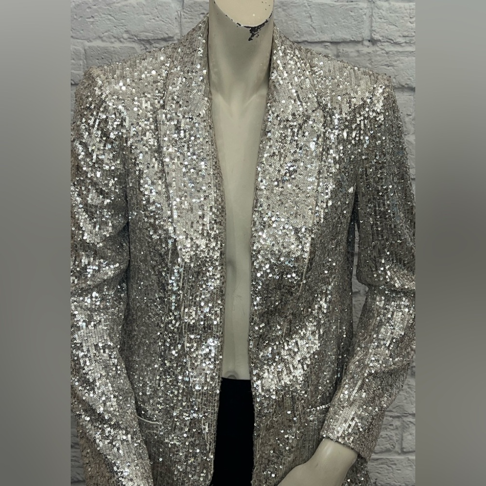 **HP** EXPRESS BEIGE SEQUINED BLAZER JACKET, SIZE S - Picture 2 of 5